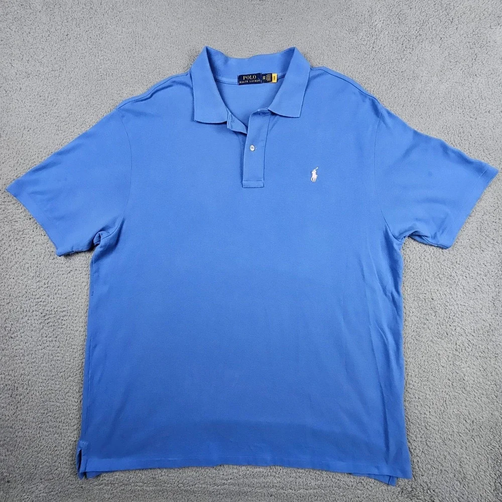 Lot of 2 Polo Ralph Lauren 2XB Big Tall‎ Blue Cotton Pique Polo Shirts